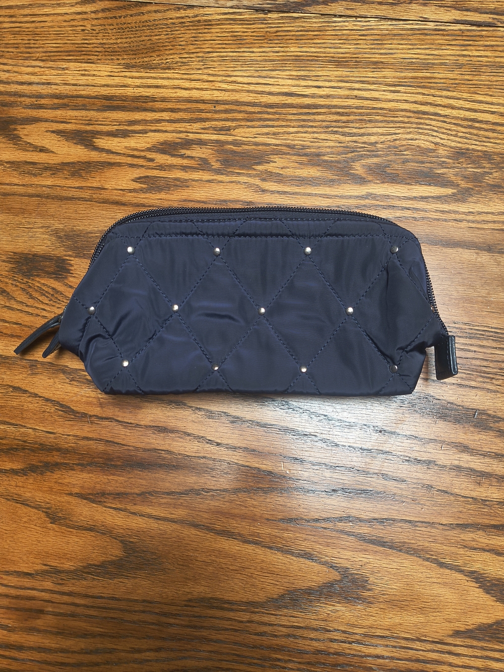 Talbots Navy Quilted Cosmetic Case with Stud Accents